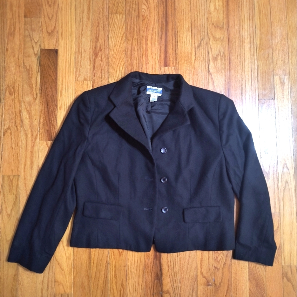 Vintage Pendleton 100% Wool Blazer Jacket, Women's Petite Plus Size 16, Black